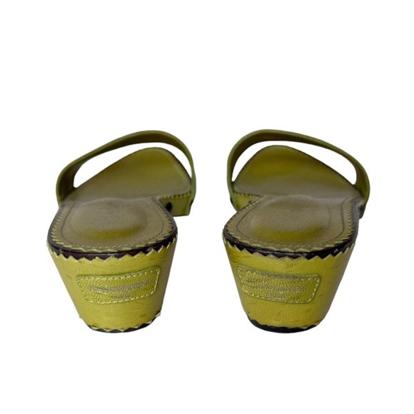 Vintage YVES SAINT LAURENT Green Leather Studded Wooden Slides Sandals Sz.10 - Picture 13 of 16